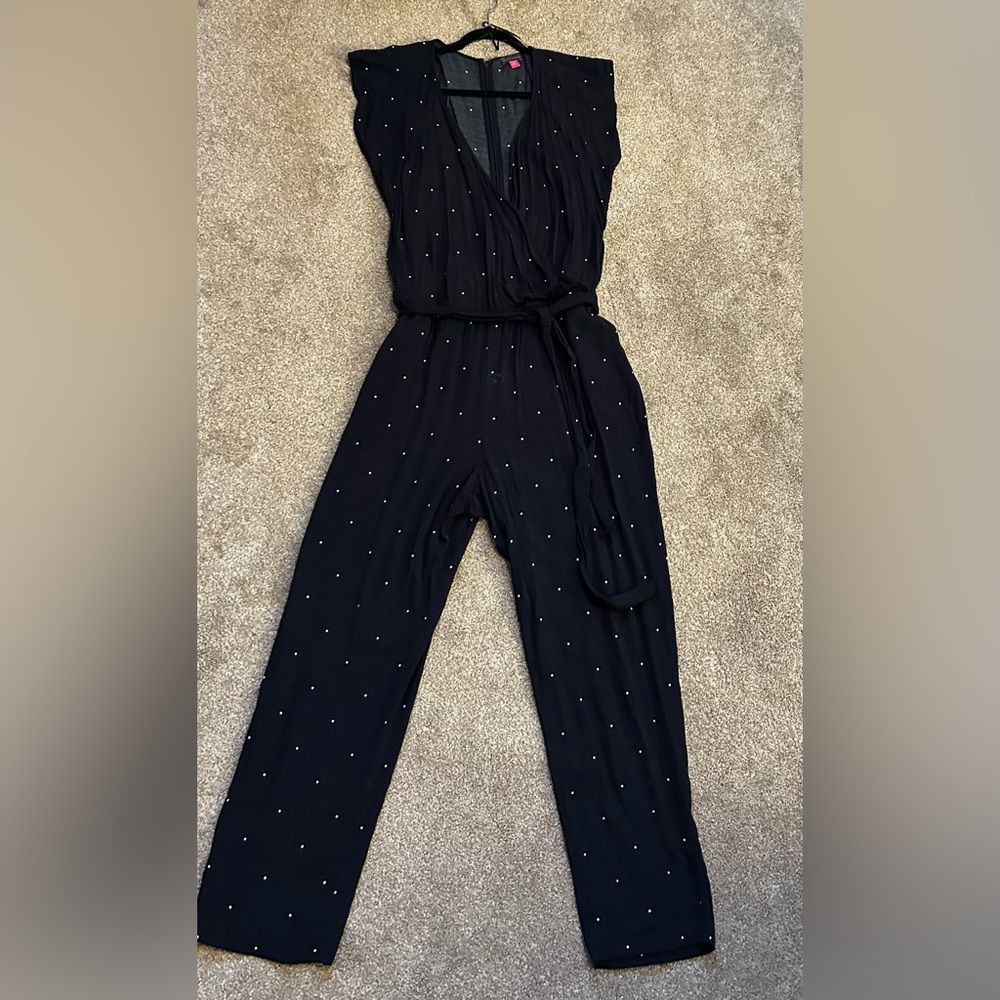 Vince Camuto Navy Jumpsuit with Subtle Dots